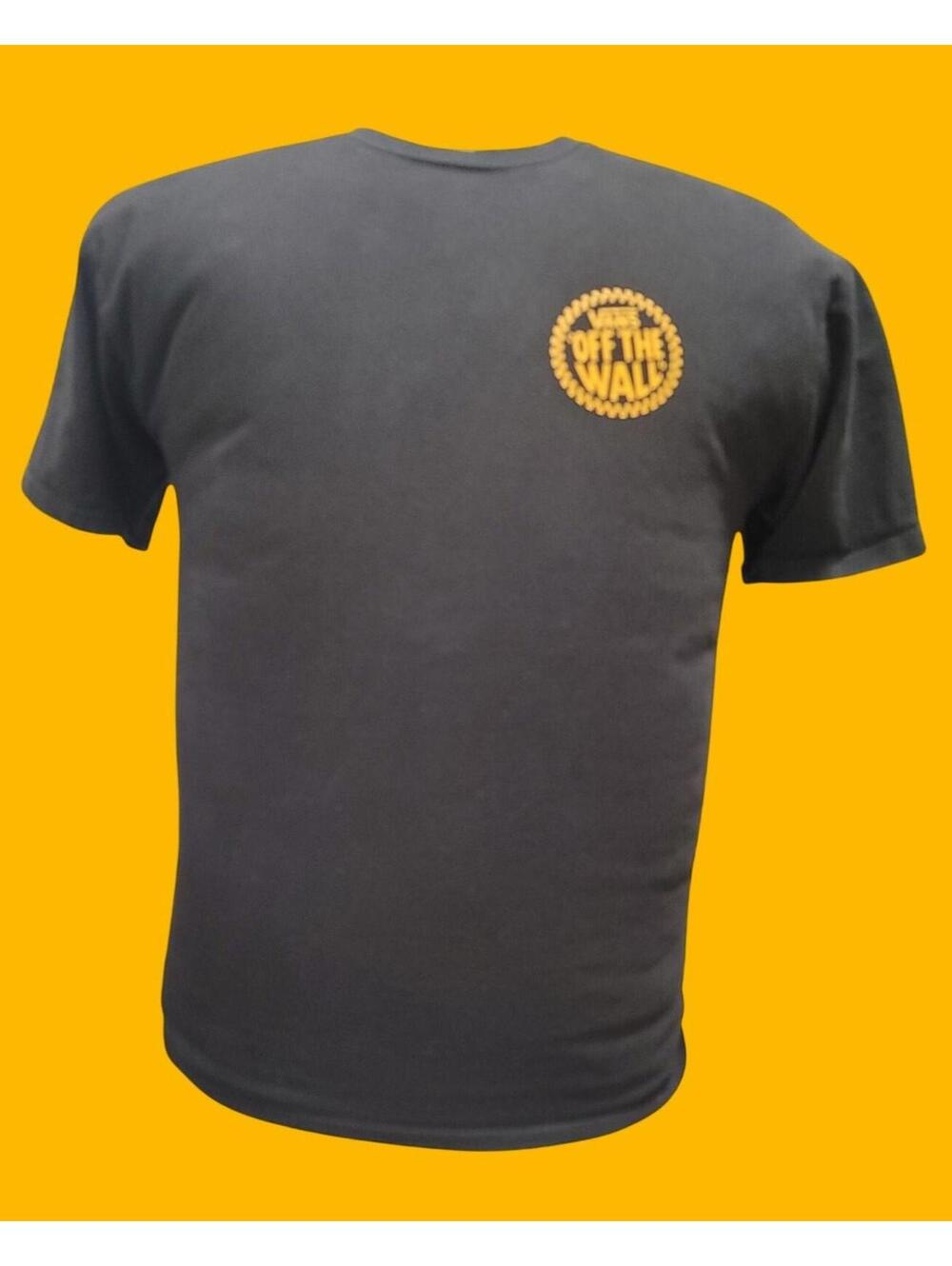 Vans "Off The Wall" Heavy Black T-Shirt With Yellow Logo Print 100% Cotton (L)